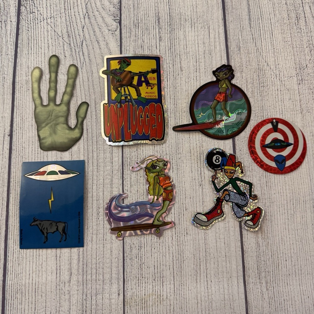 Vintage CEI Alien Holographic Sticker‎ Card Lot Of 7 UFO Surf Skate Taiwan Rare